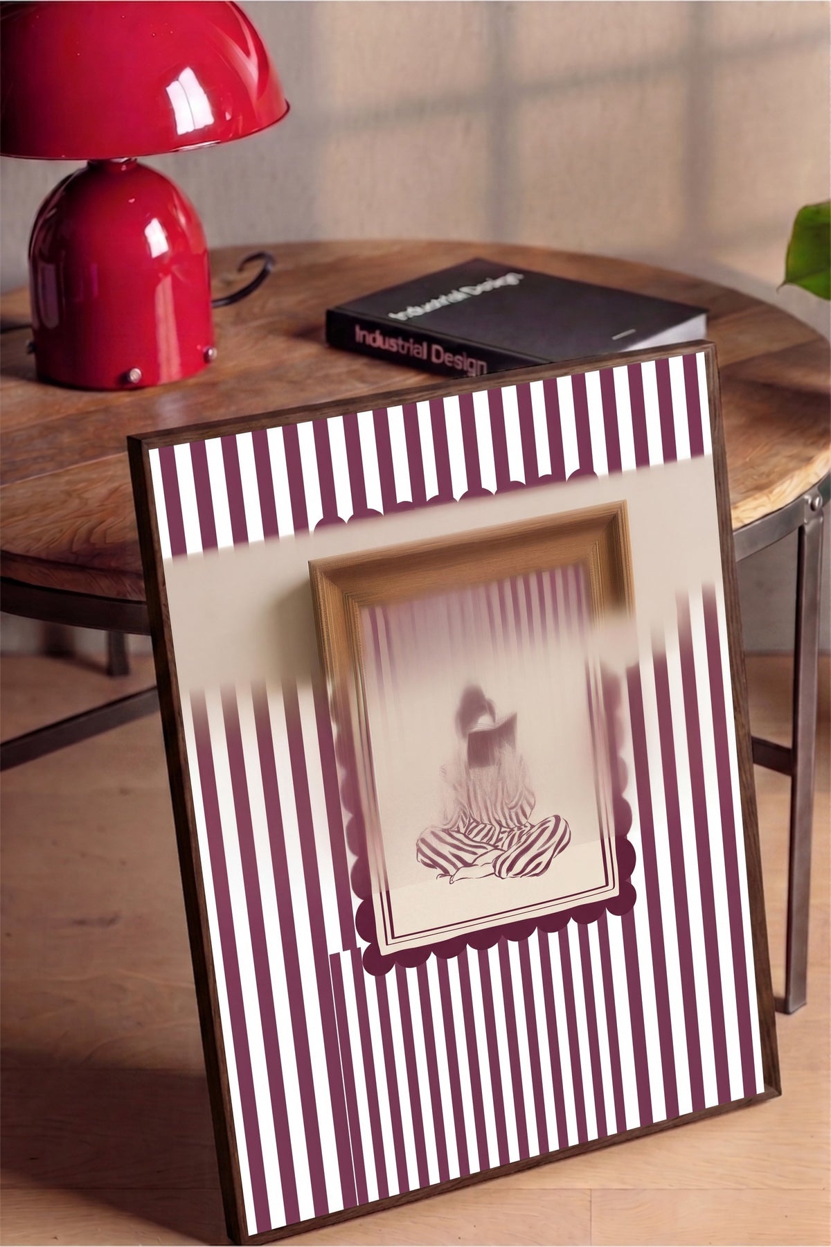 Çizgilerle Kitap Okuyan Figür Poster – Kahverengi Çerçeveli Tablo