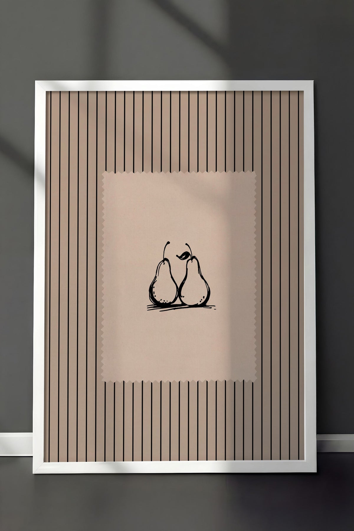 Minimalist İki Armut Çizimi Poster – Beyaz Çerçeveli Tablo