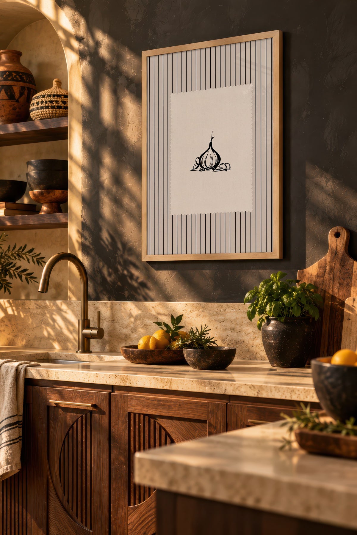 Soyut Sarımsak Tasarımı Poster – Ahşap Çerçeveli Tablo