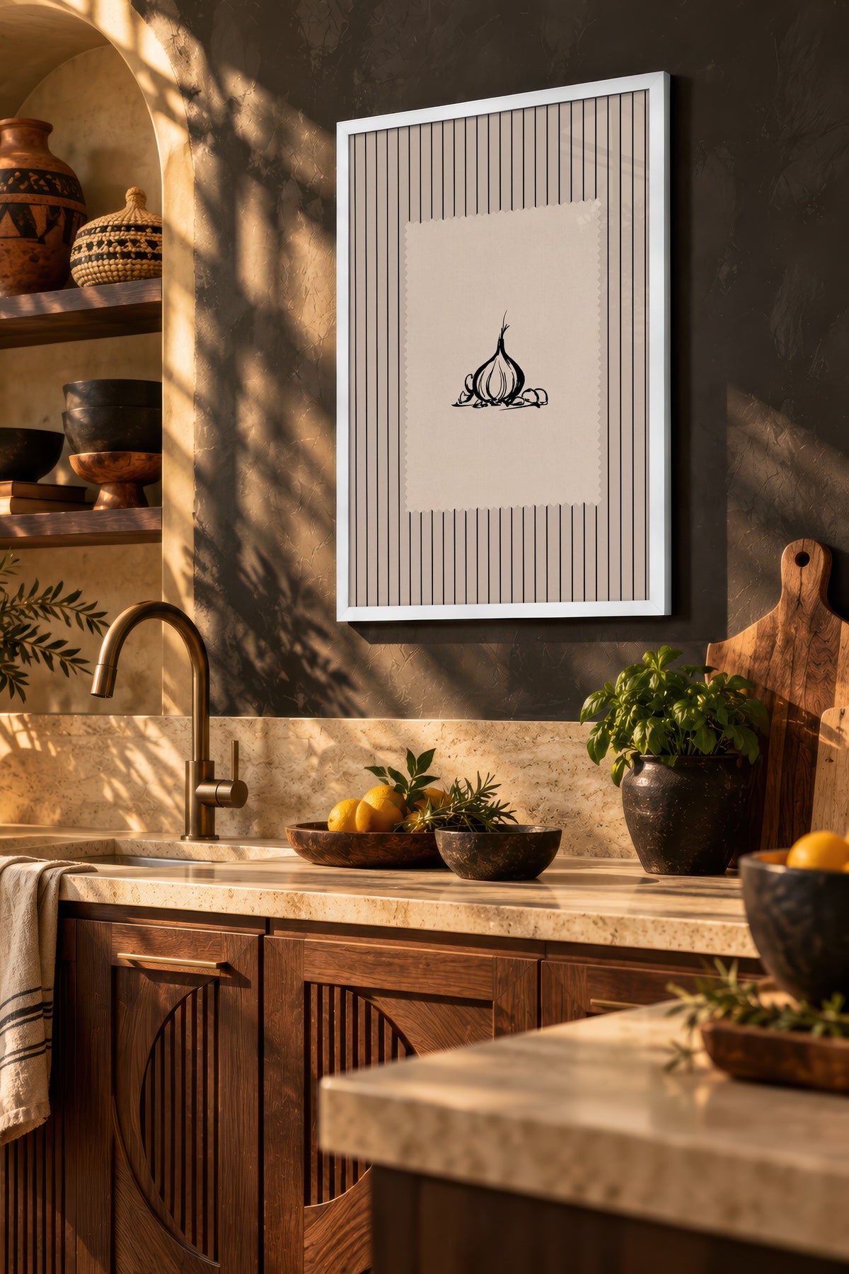 Soyut Sarımsak Tasarımı Poster – Beyaz Çerçeveli Tablo