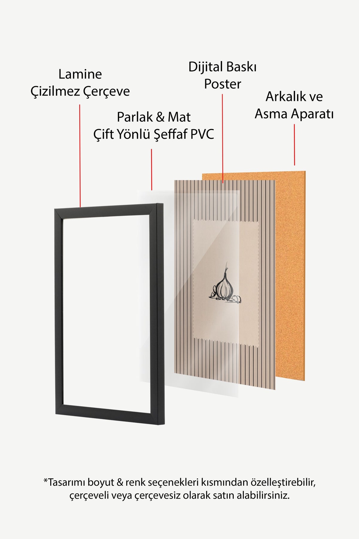 Soyut Sarımsak Tasarımı Poster – Siyah Çerçeveli Tablo