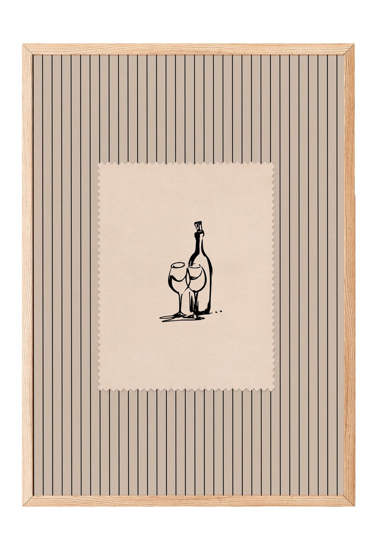 Şişe ve Kadeh Çizimi Poster – Ahşap Çerçeveli Tablo