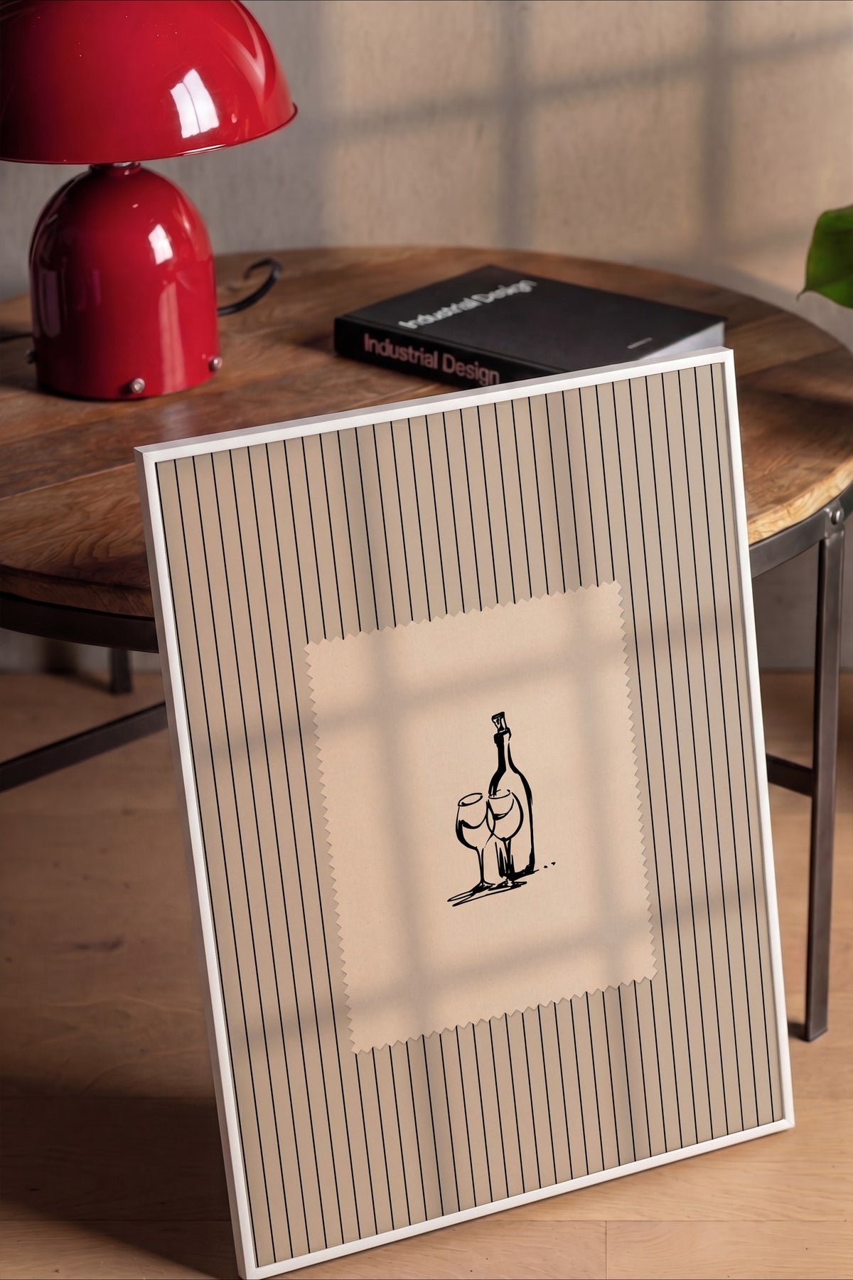 Şişe ve Kadeh Çizimi Poster – Beyaz Çerçeveli Tablo