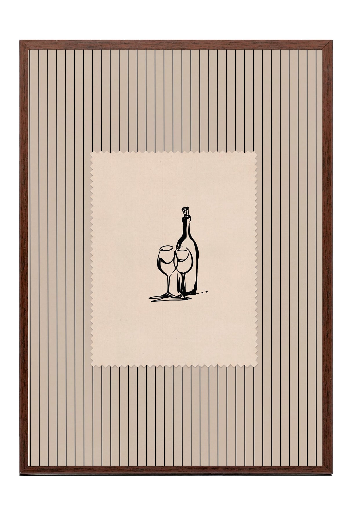 Şişe ve Kadeh Çizimi Poster – Kahverengi Çerçeveli Tablo