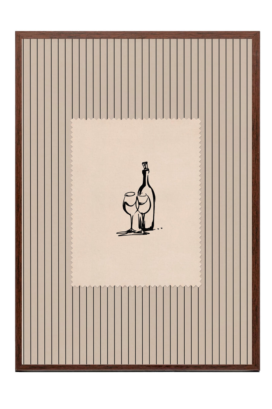 Şişe ve Kadeh Çizimi Poster – Kahverengi Çerçeveli Tablo