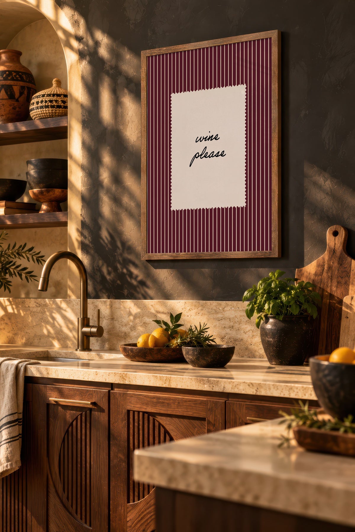 wine please Poster – Kahverengi Çerçeveli Tablo