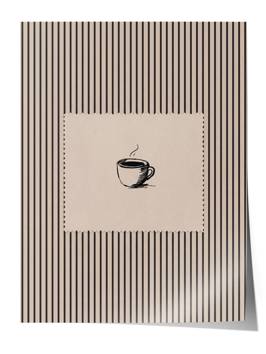 Fincan Çizimi Çizgili Desen Çerçevesiz Poster