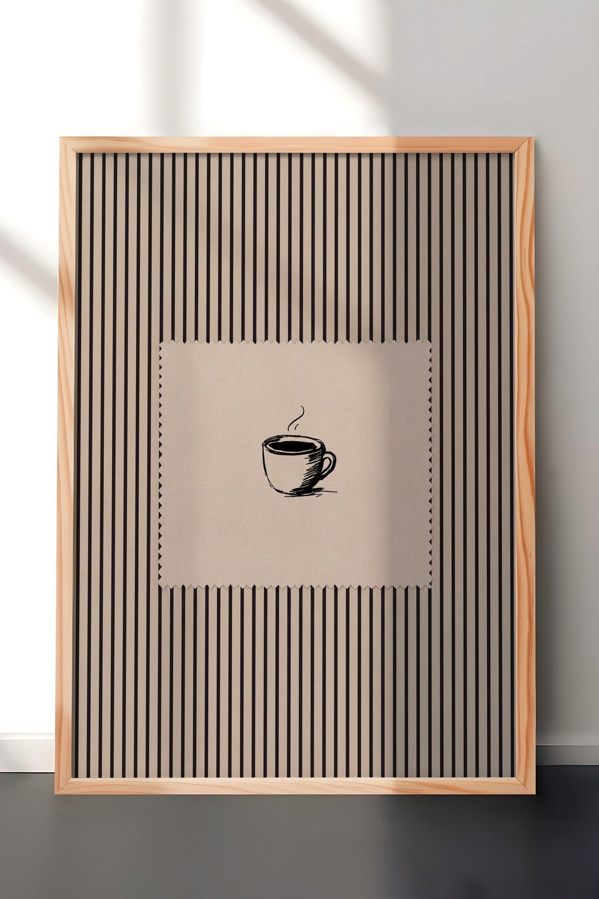 Fincan Çizimi Çizgili Desen Poster – Ahşap Çerçeveli Tablo