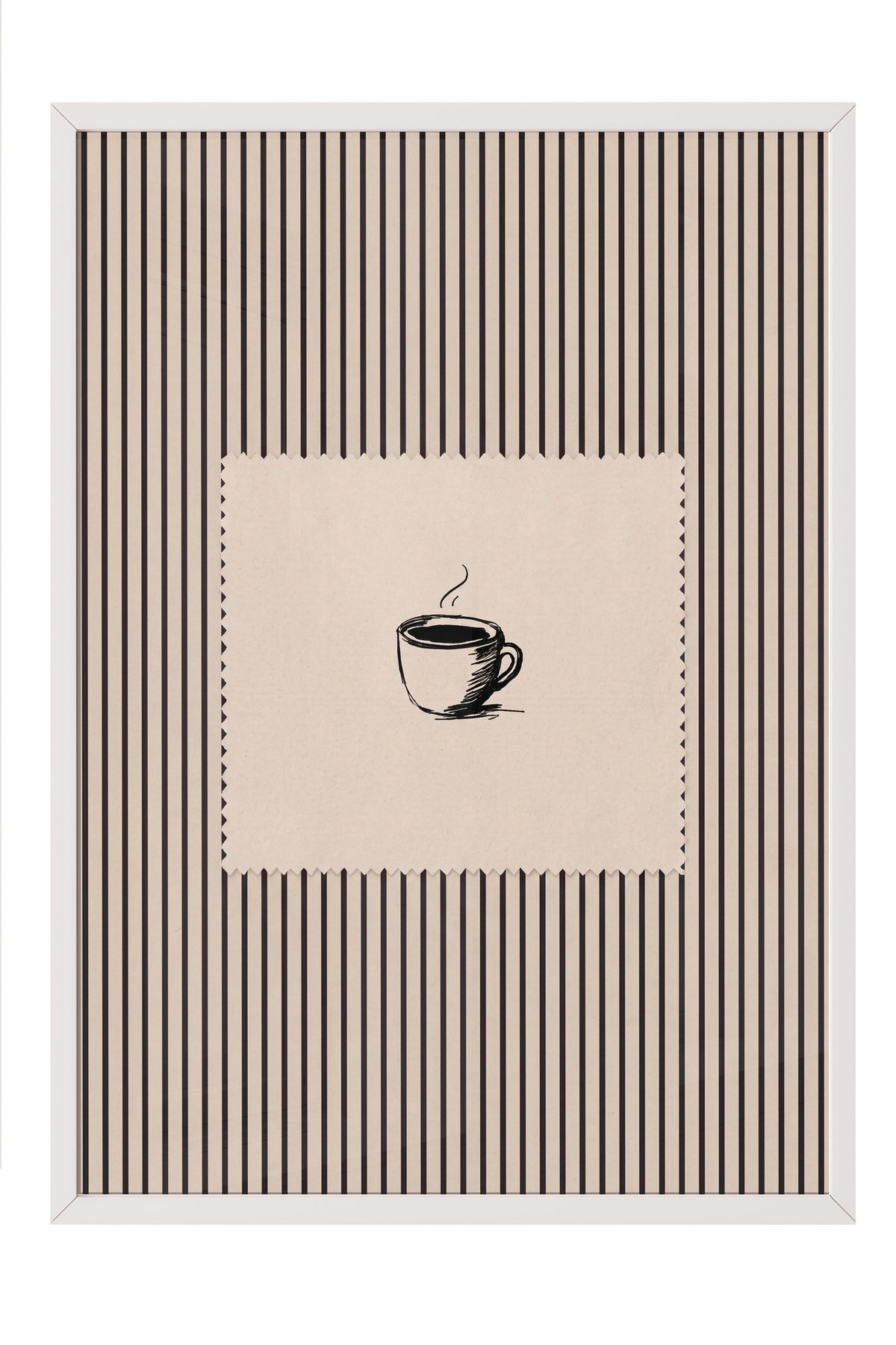 Fincan Çizimi Çizgili Desen Poster – Beyaz Çerçeveli Tablo
