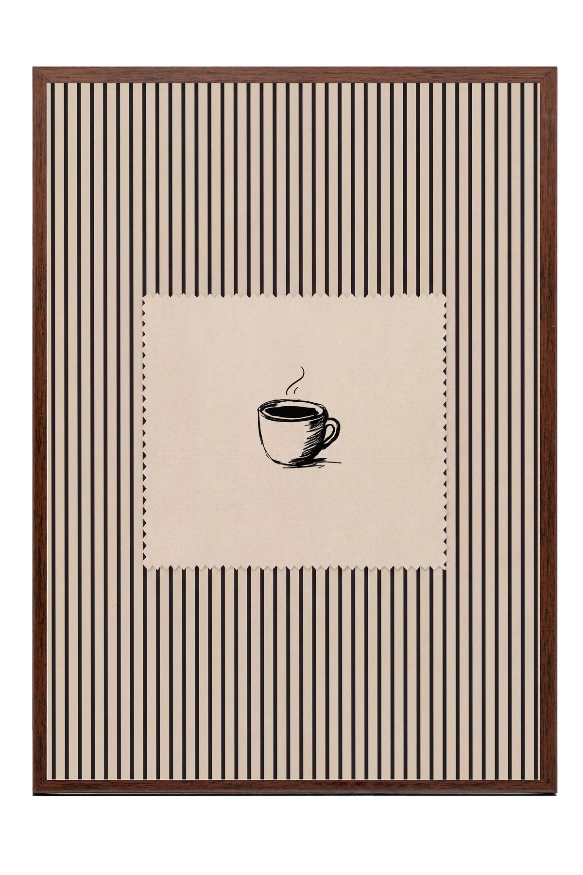 Fincan Çizimi Çizgili Desen Poster – Kahverengi Çerçeveli Tablo