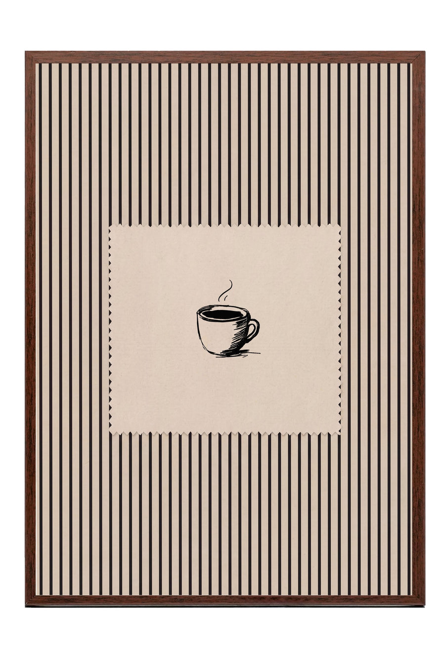 Fincan Çizimi Çizgili Desen Poster – Kahverengi Çerçeveli Tablo