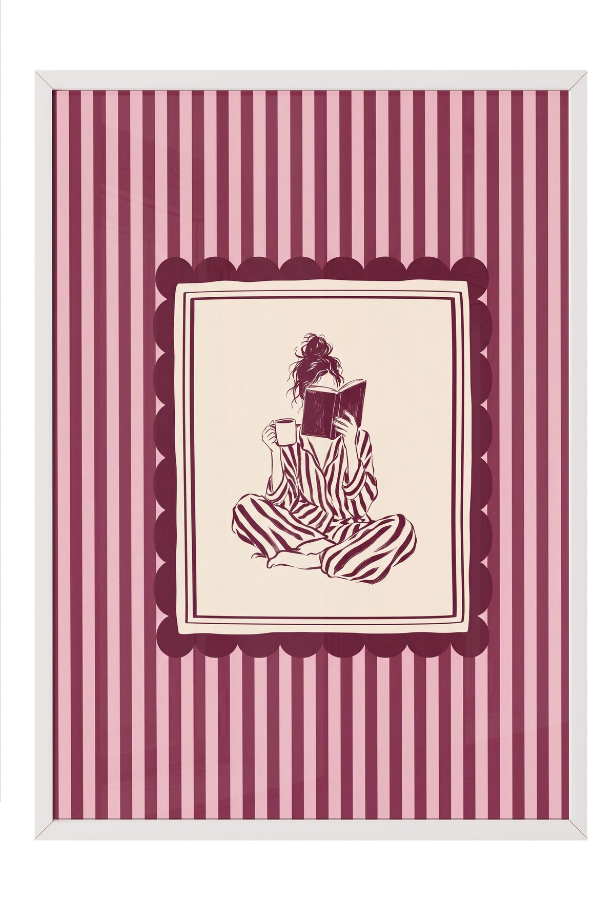 Kahve ve Kitap ile Rahatlama Poster – Beyaz Çerçeveli Tablo