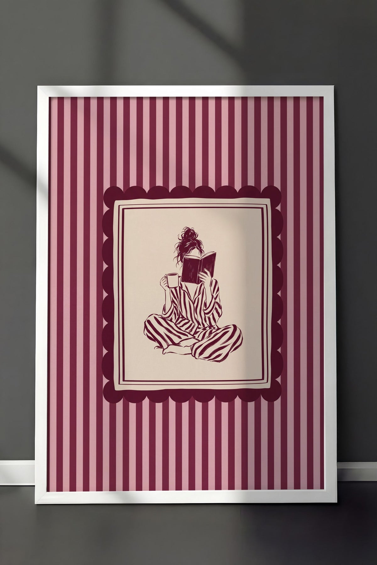 Kahve ve Kitap ile Rahatlama Poster – Beyaz Çerçeveli Tablo