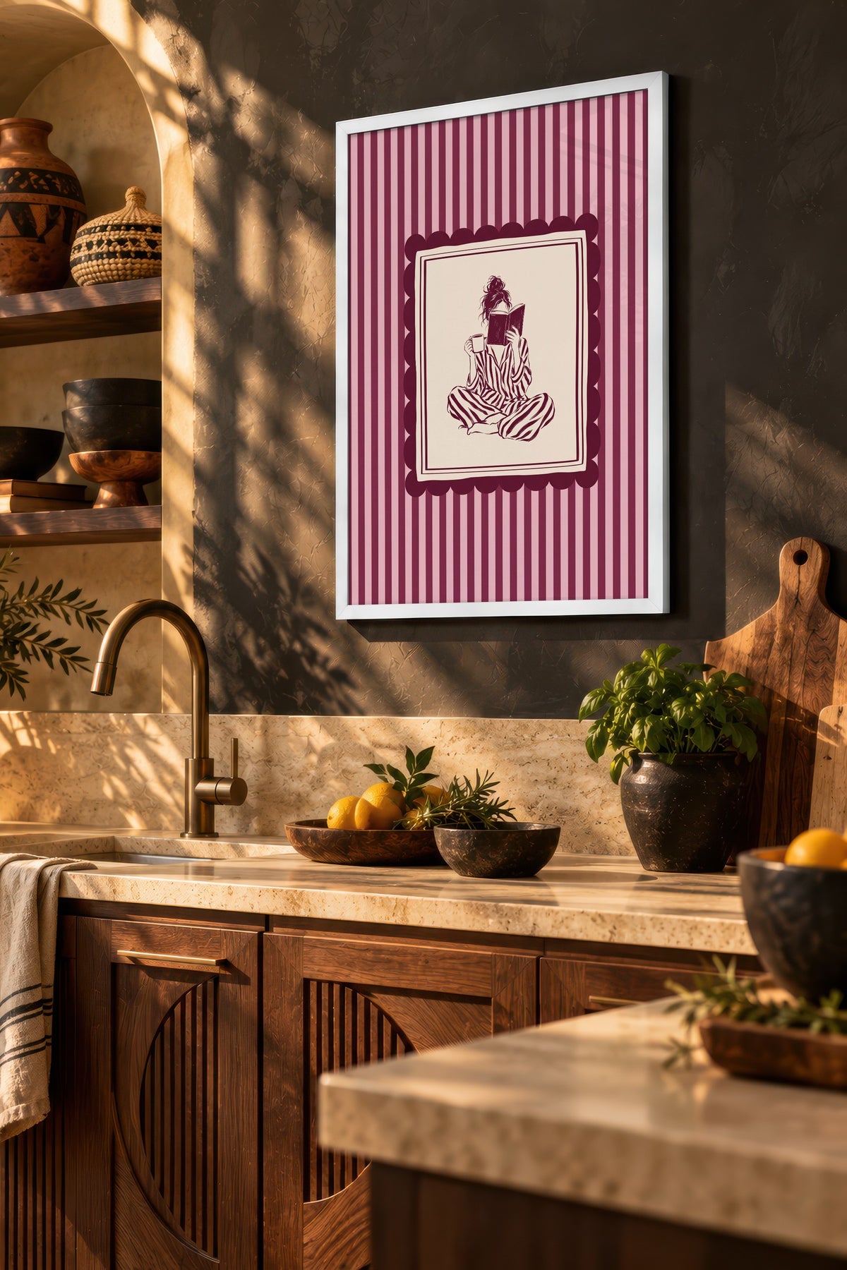 Kahve ve Kitap ile Rahatlama Poster – Beyaz Çerçeveli Tablo