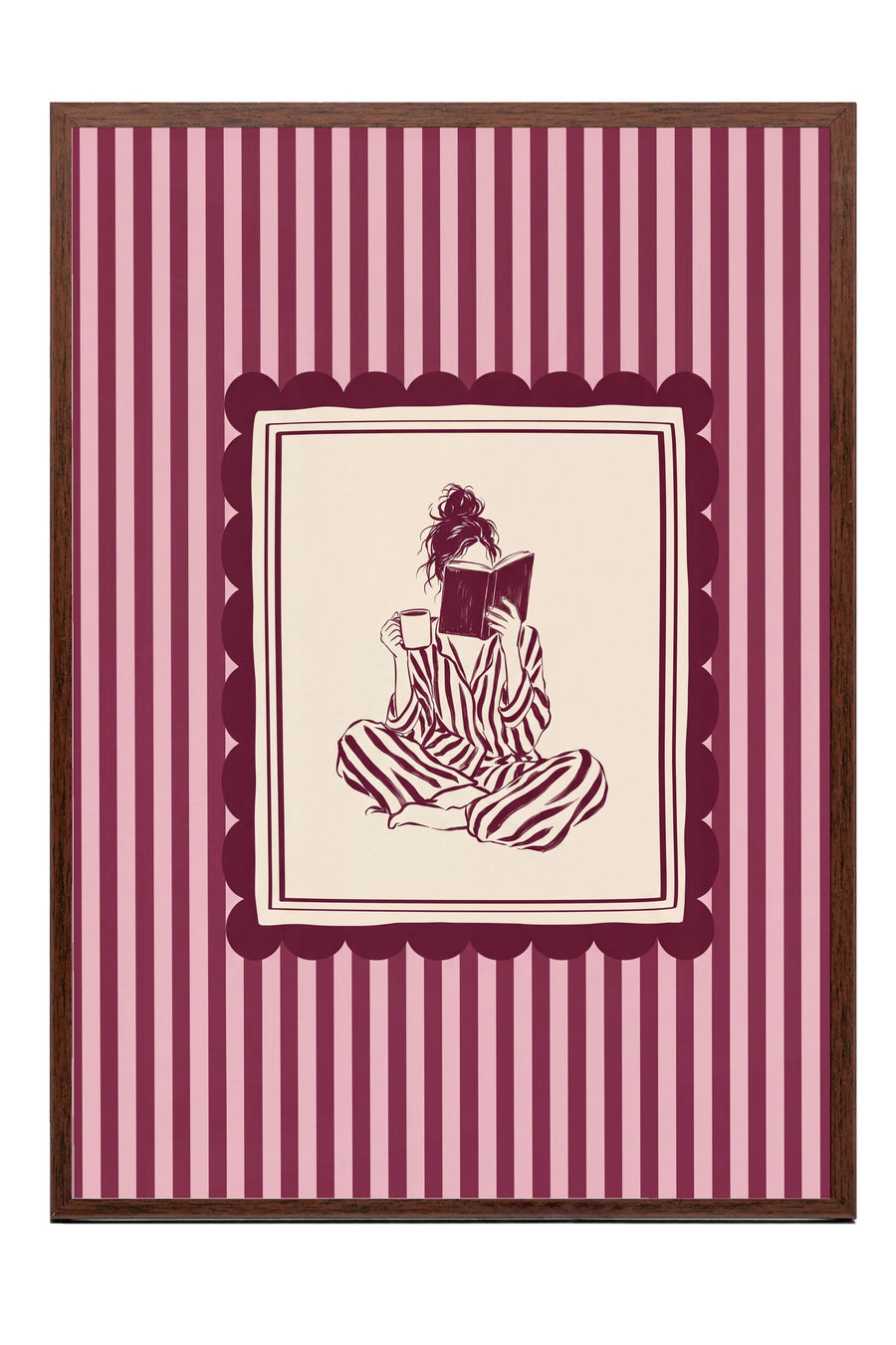 Kahve ve Kitap ile Rahatlama Poster – Kahverengi Çerçeveli Tablo