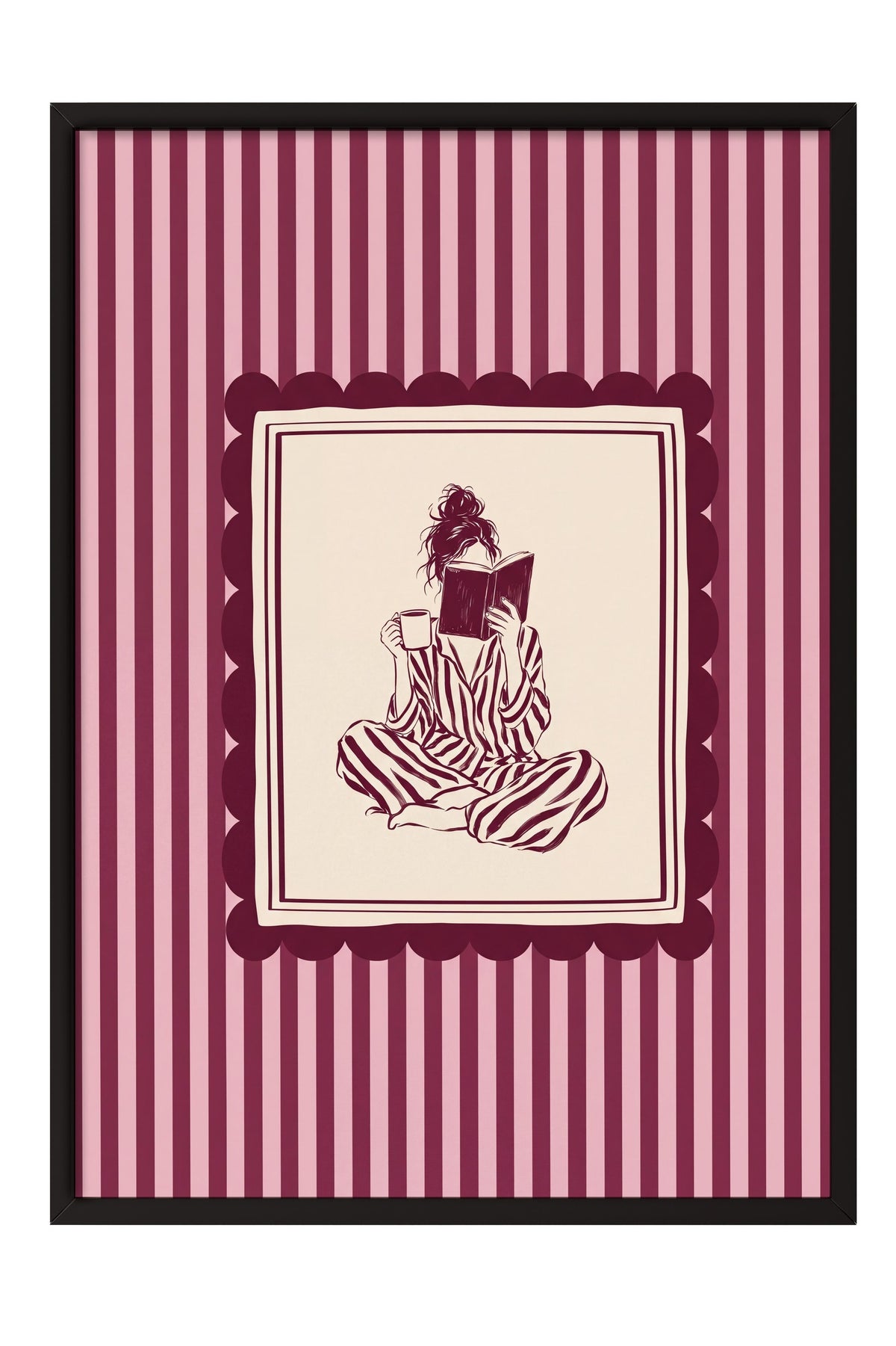 Kahve ve Kitap ile Rahatlama Poster – Siyah Çerçeveli Tablo