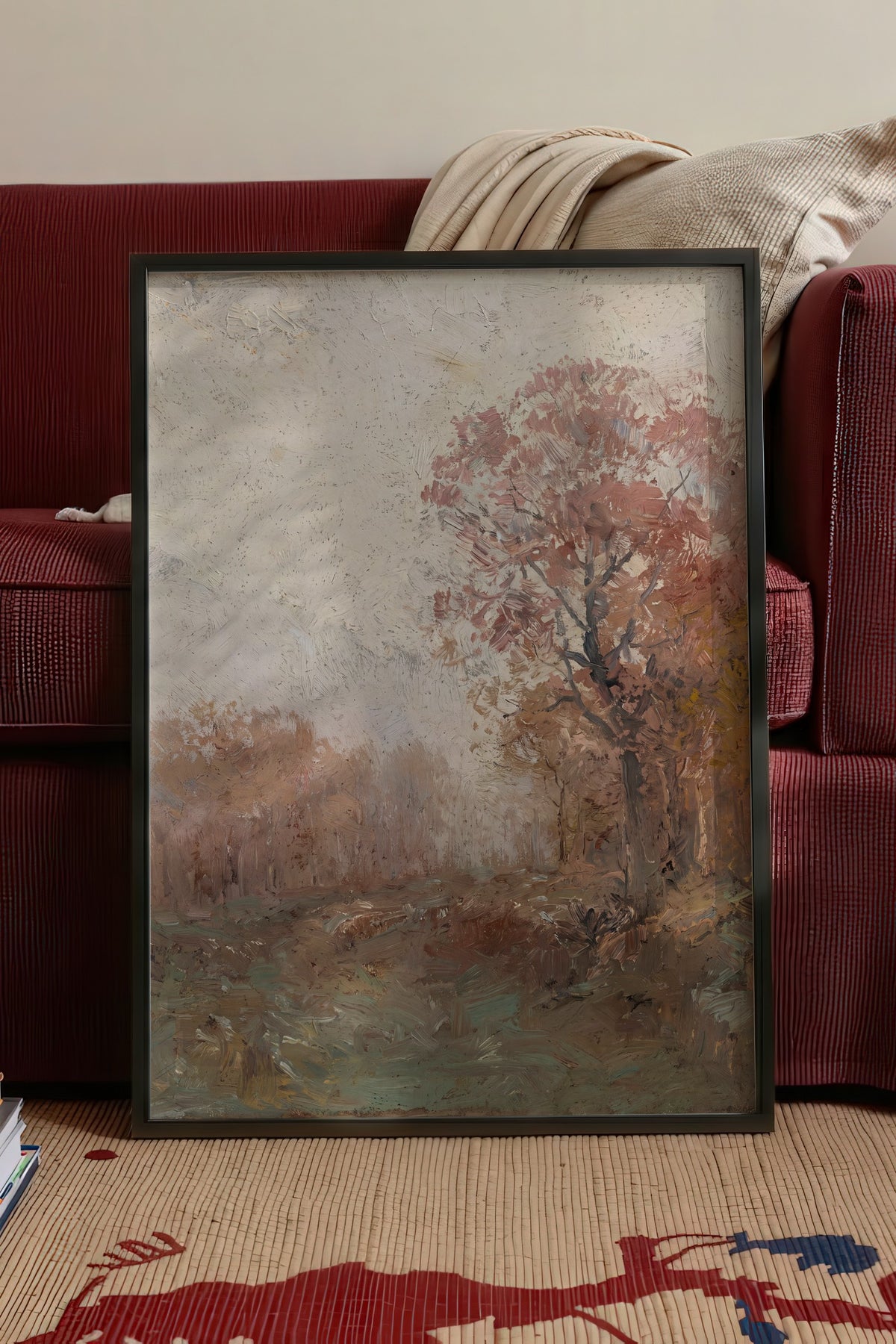 Sonbahar Manzarası Yağlı Boya Poster – Siyah Çerçeveli Tablo