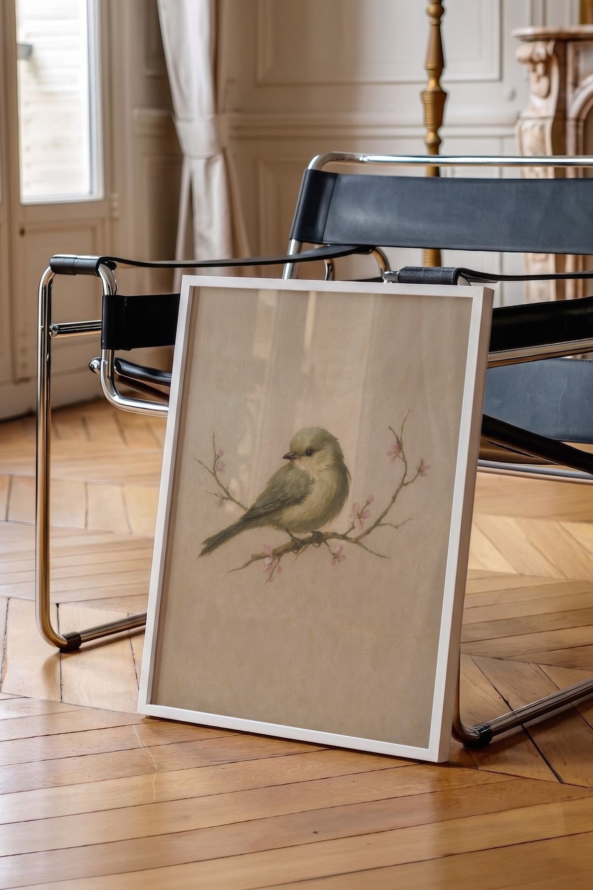 Dal Üzerinde Kuş Poster – Beyaz Çerçeveli Tablo