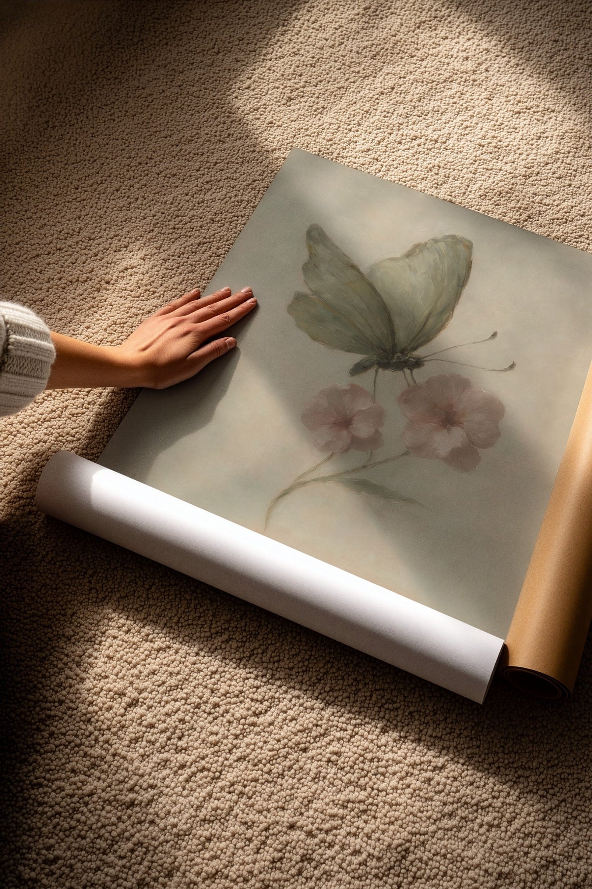 Pastel Çiçekli Kelebek Çerçevesiz Poster
