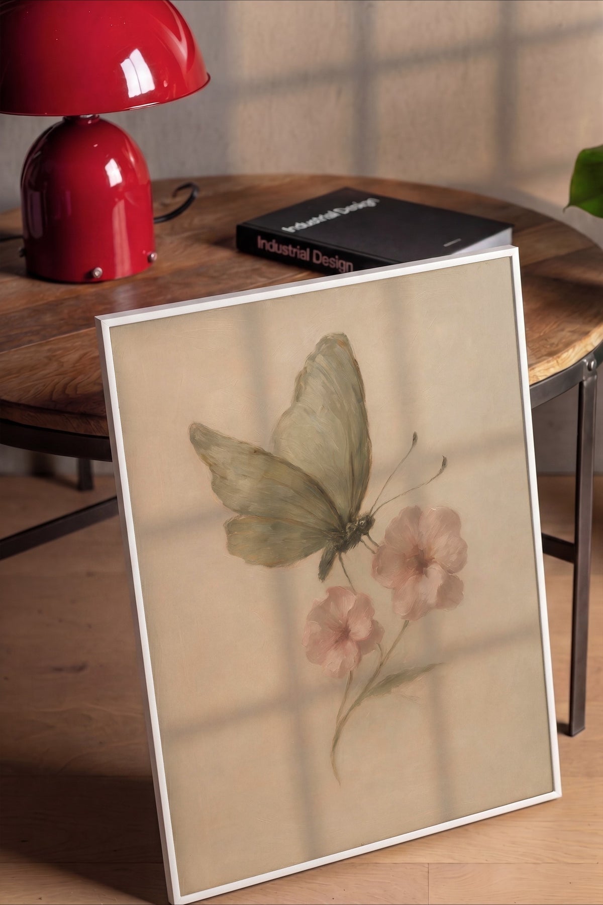 Pastel Çiçekli Kelebek Poster – Beyaz Çerçeveli Tablo