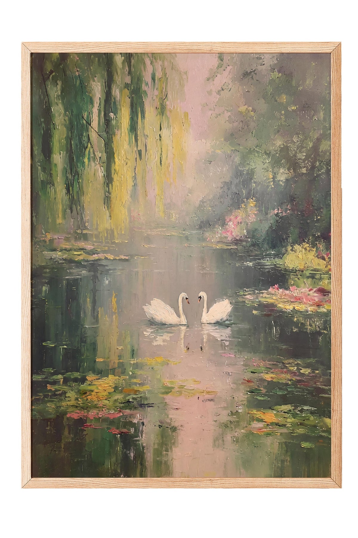 Gölet Üzerinde Kuğular Poster – Ahşap Çerçeveli Tablo