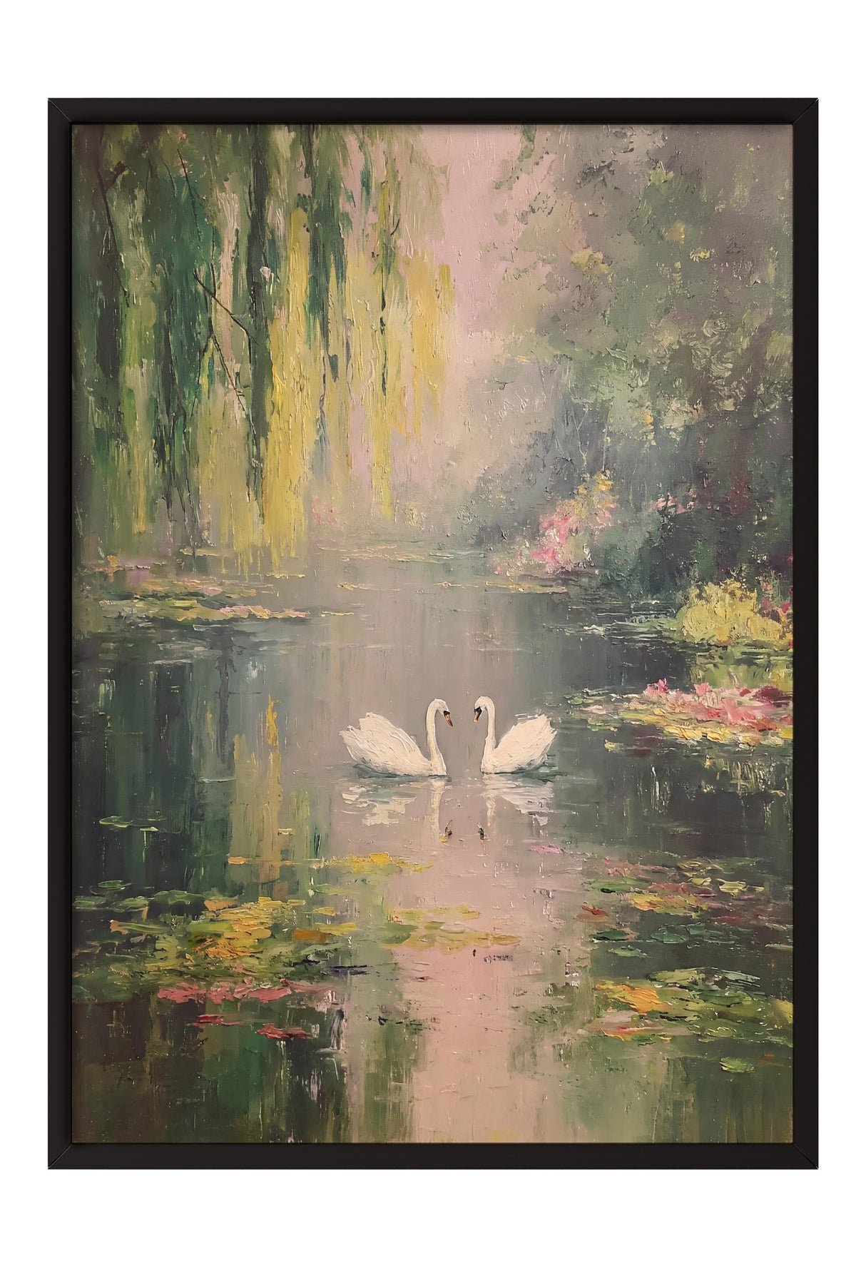 Gölet Üzerinde Kuğular Poster – Siyah Çerçeveli Tablo