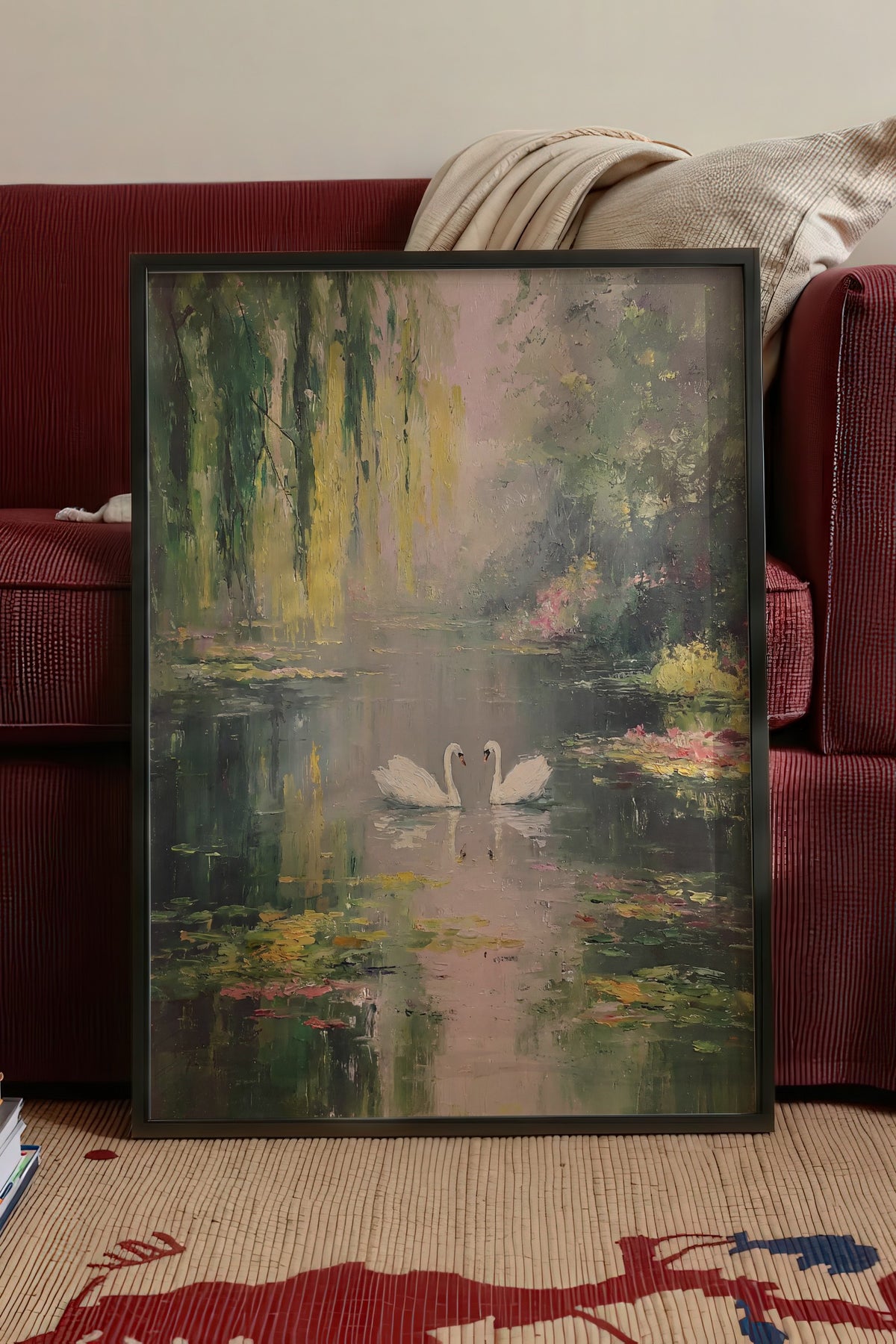 Gölet Üzerinde Kuğular Poster – Siyah Çerçeveli Tablo
