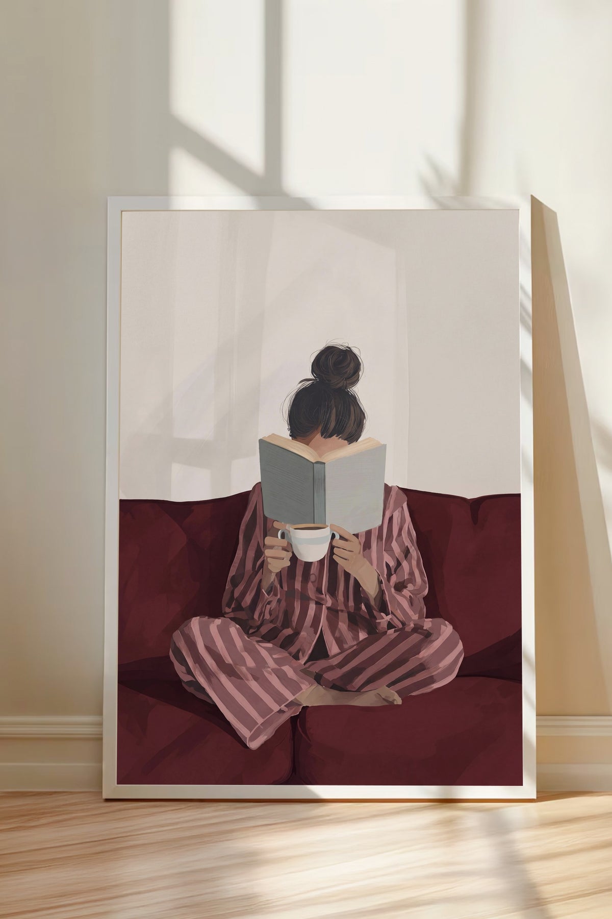 Pijamalı Sessiz Okuma Anı Poster – Beyaz Çerçeveli Tablo