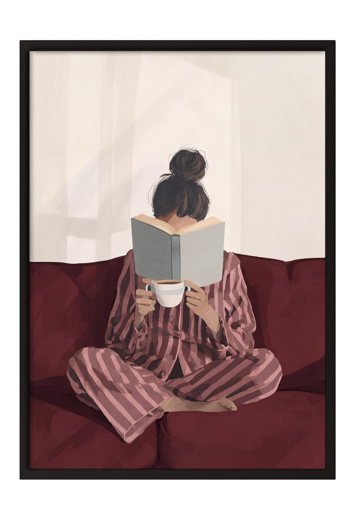 Pijamalı Sessiz Okuma Anı Poster – Siyah Çerçeveli Tablo