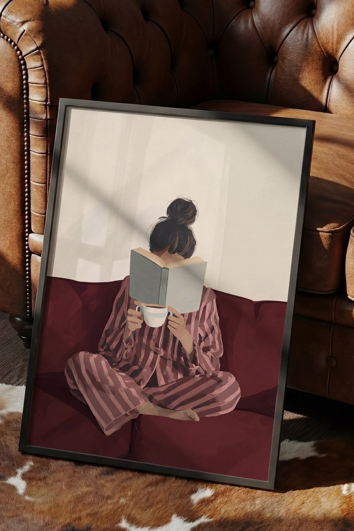 Pijamalı Sessiz Okuma Anı Poster – Siyah Çerçeveli Tablo
