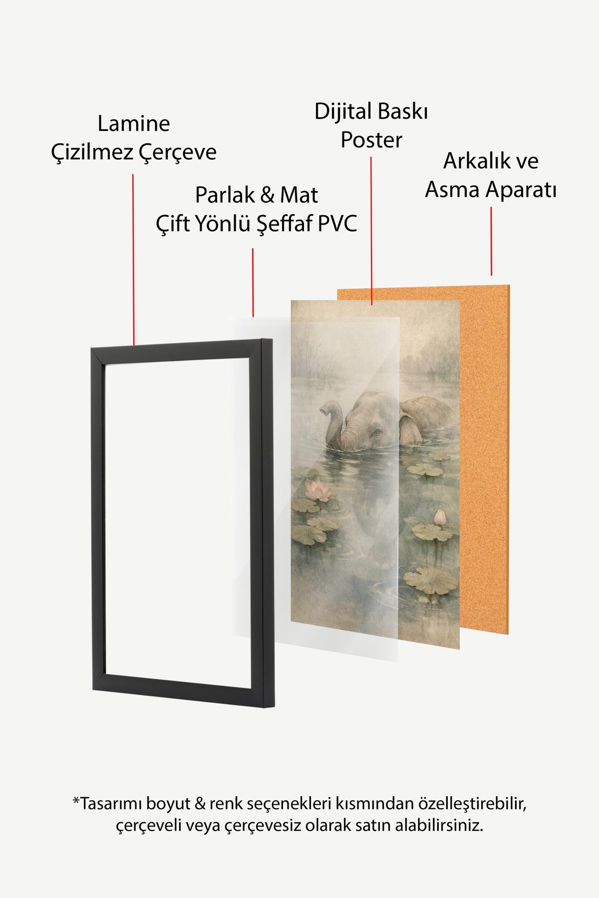 Fil ve Nilüfer Çiçekleri Poster – Siyah Çerçeveli Tablo