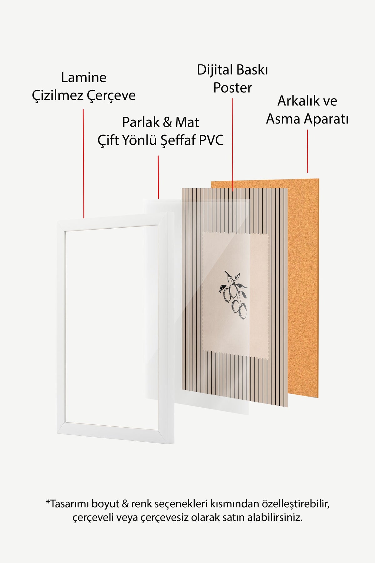 Minimalist Meyve İllüstrasyonu Poster – Beyaz Çerçeveli Tablo
