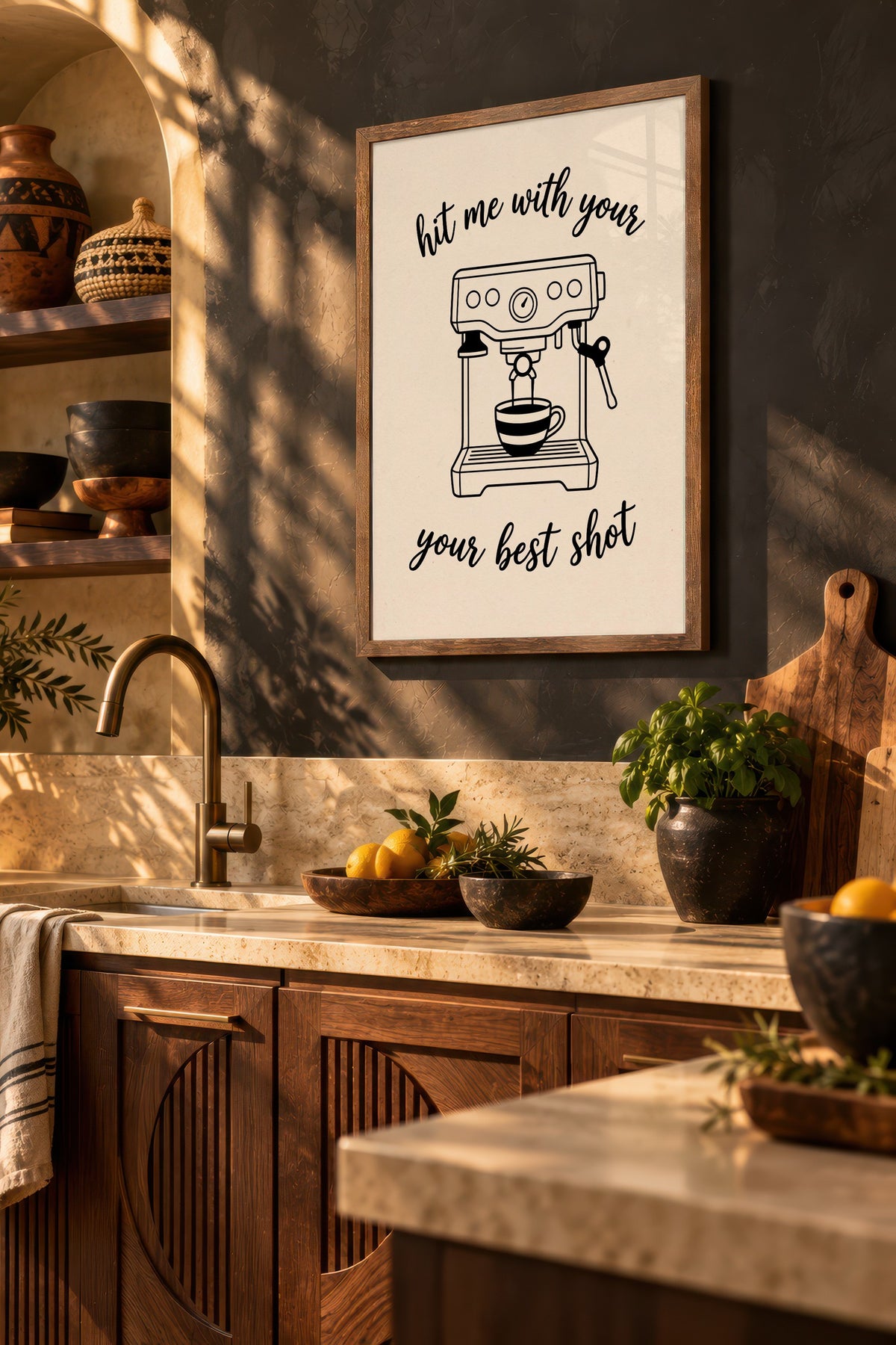 hit me with your your best shot Poster – Kahverengi Çerçeveli Tablo