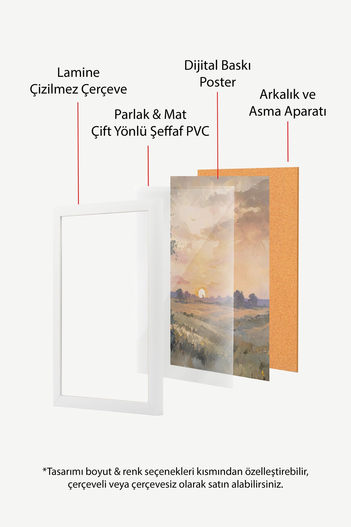Gün Batımında Kır Manzarası Poster – Beyaz Çerçeveli Tablo