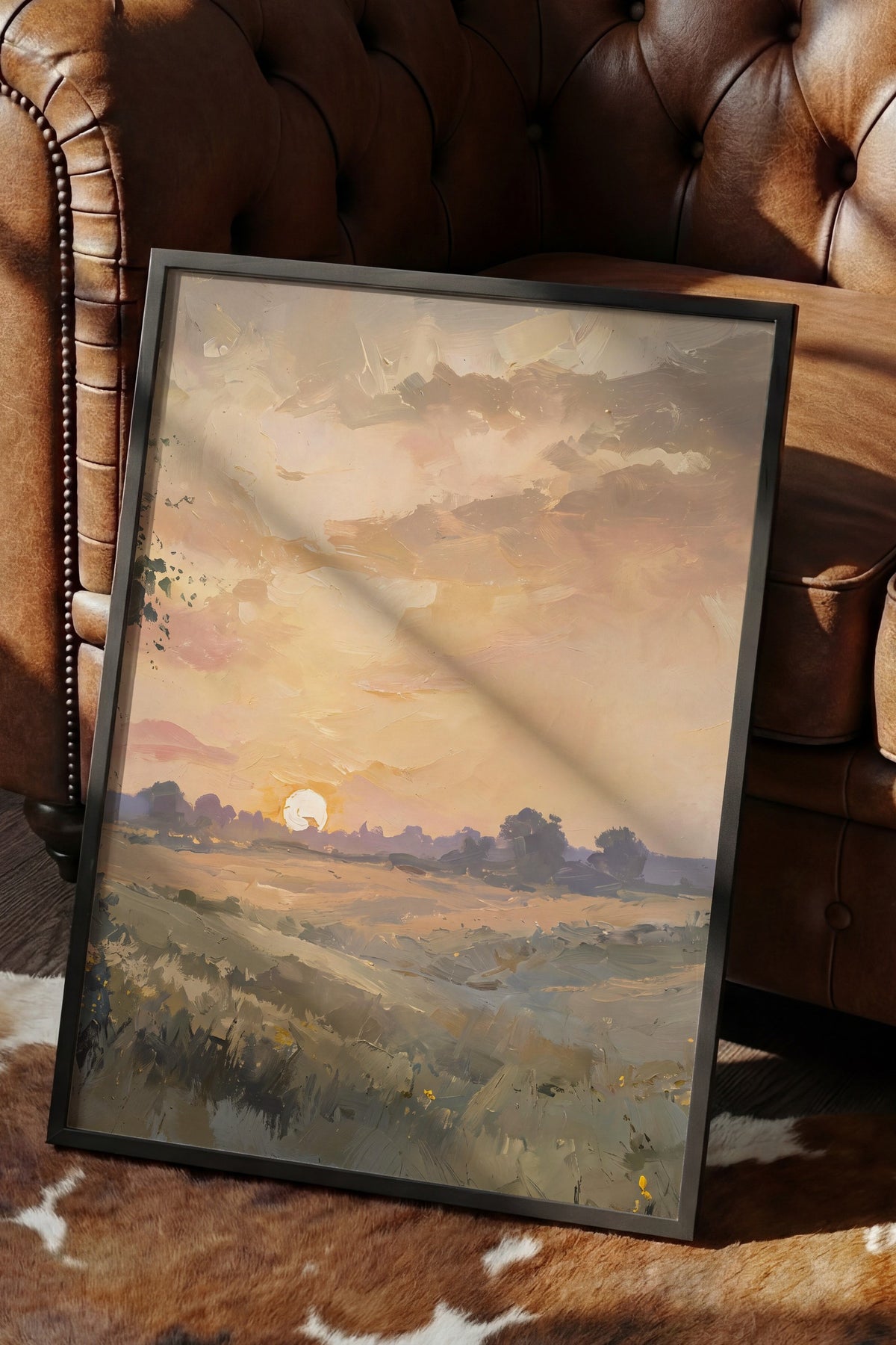 Gün Batımında Kır Manzarası Poster – Siyah Çerçeveli Tablo