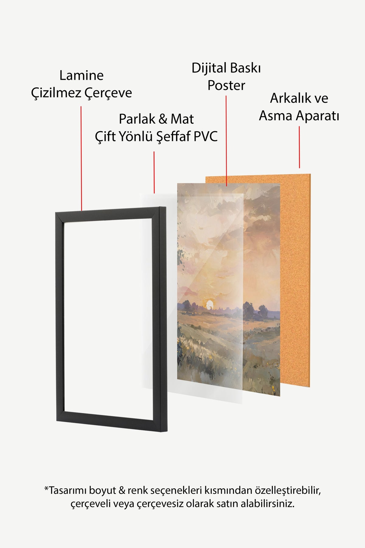 Gün Batımında Kır Manzarası Poster – Siyah Çerçeveli Tablo