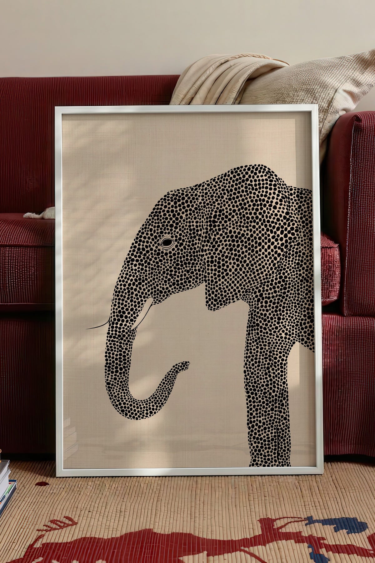 Geometrik Fil Deseni Poster – Beyaz Çerçeveli Tablo