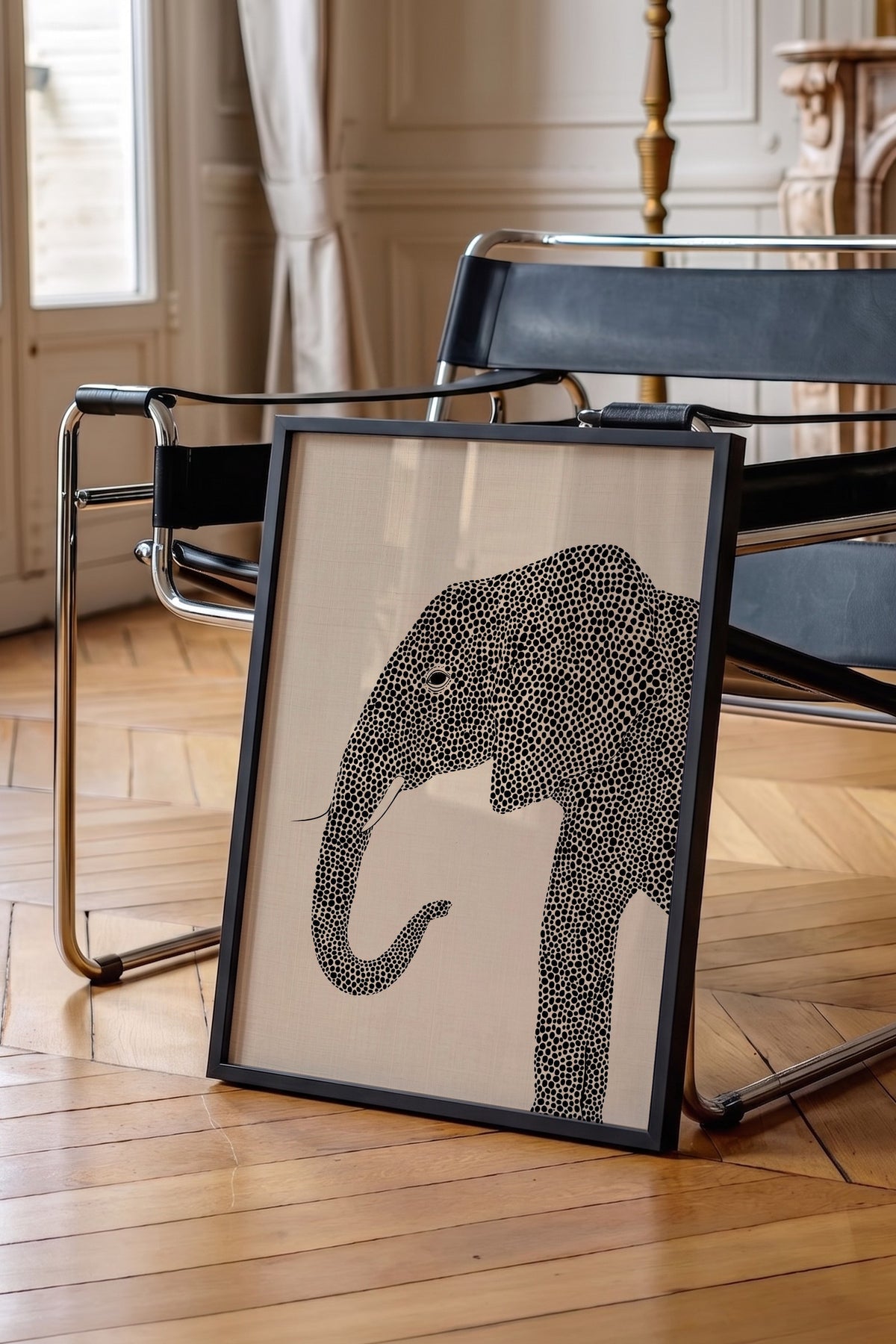 Geometrik Fil Deseni Poster – Siyah Çerçeveli Tablo