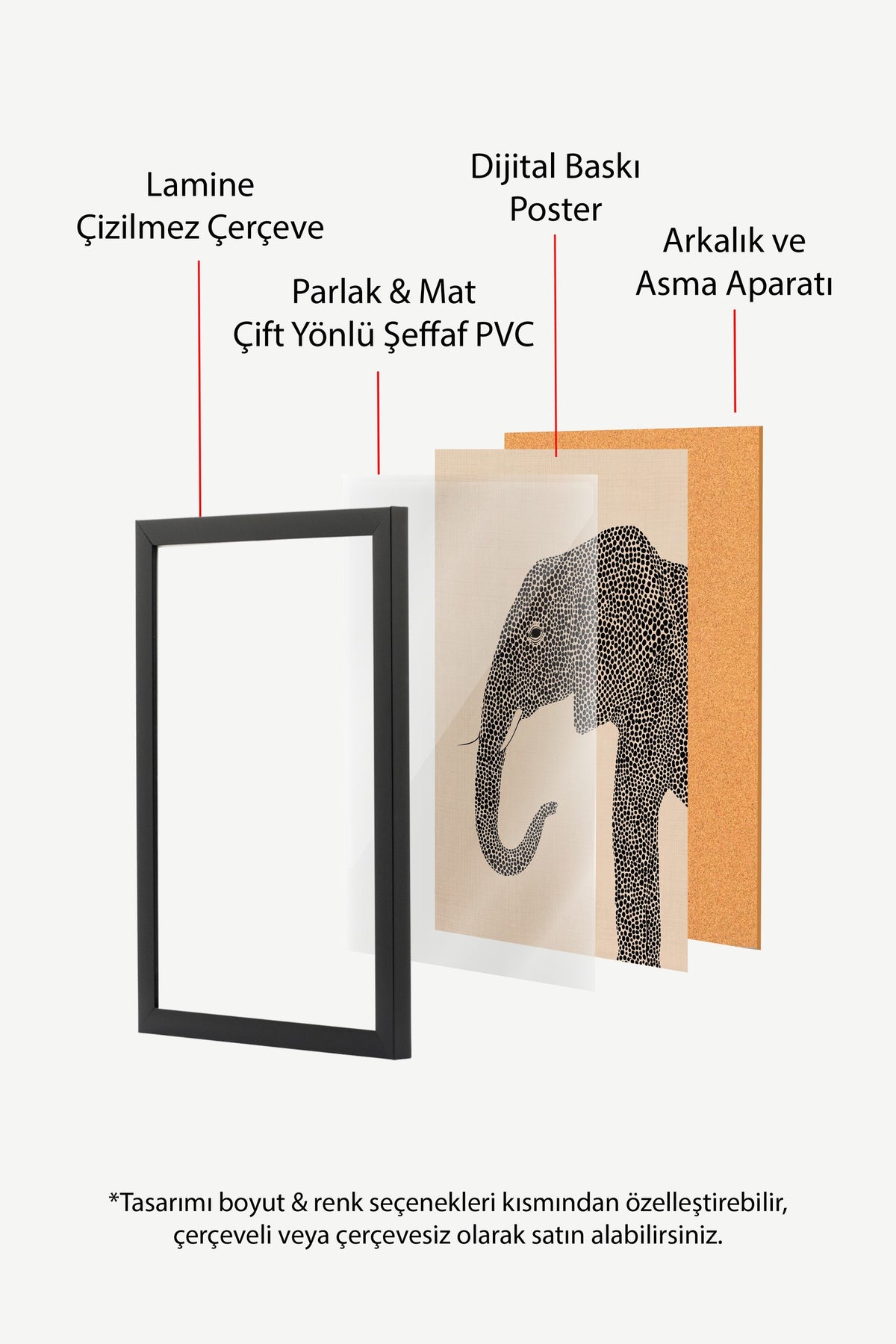 Geometrik Fil Deseni Poster – Siyah Çerçeveli Tablo