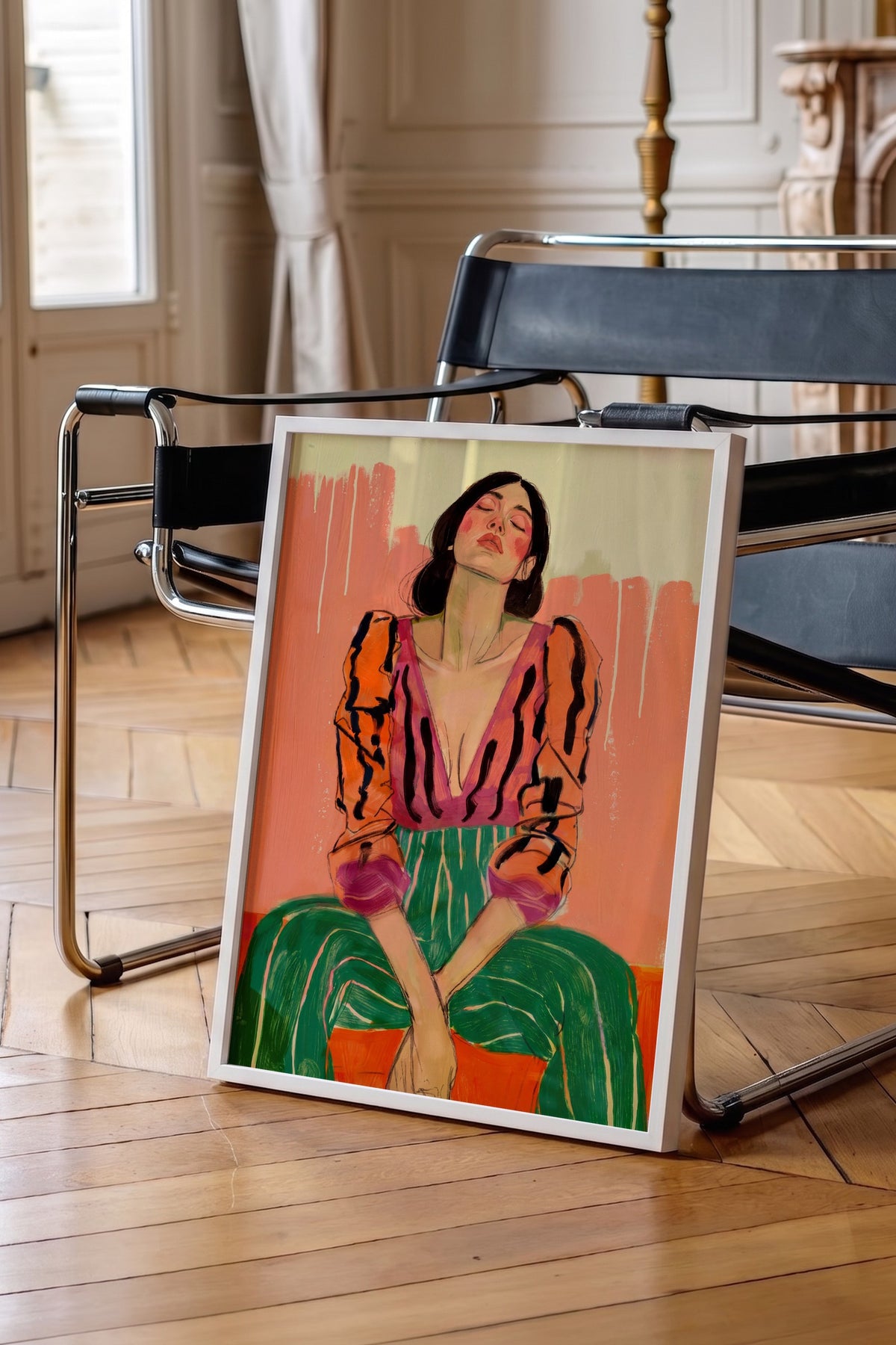 Renkli Kadın Portresi Poster – Beyaz Çerçeveli Tablo