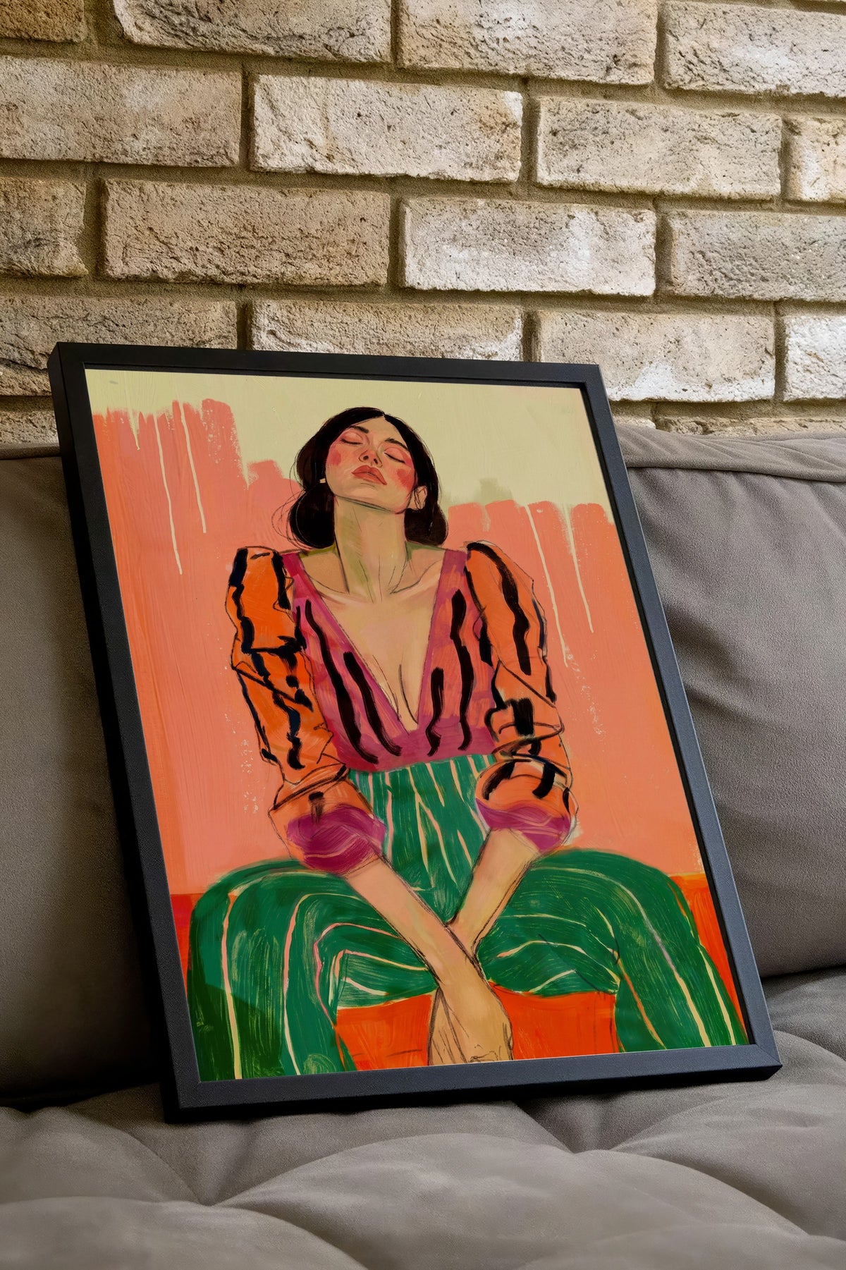 Renkli Kadın Portresi Poster – Siyah Çerçeveli Tablo