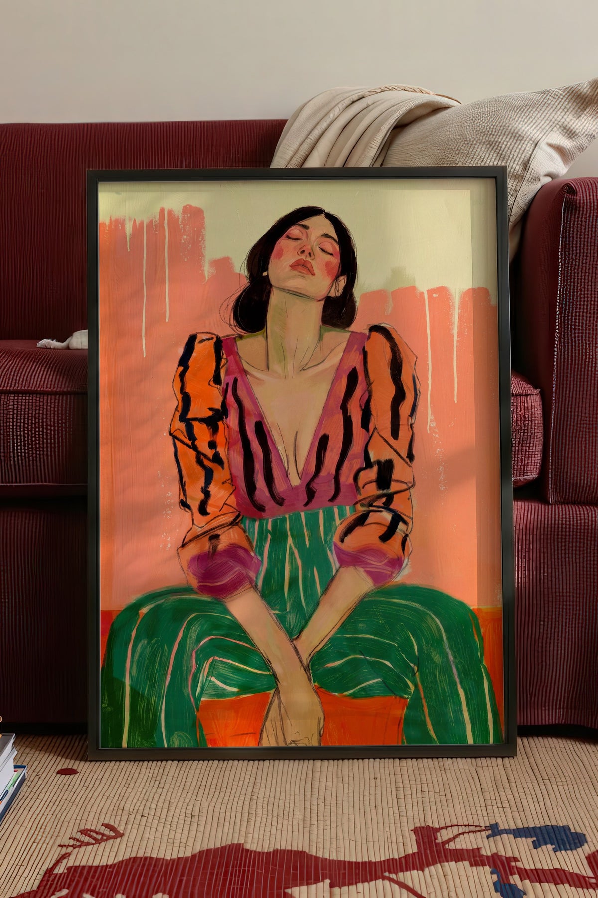 Renkli Kadın Portresi Poster – Siyah Çerçeveli Tablo