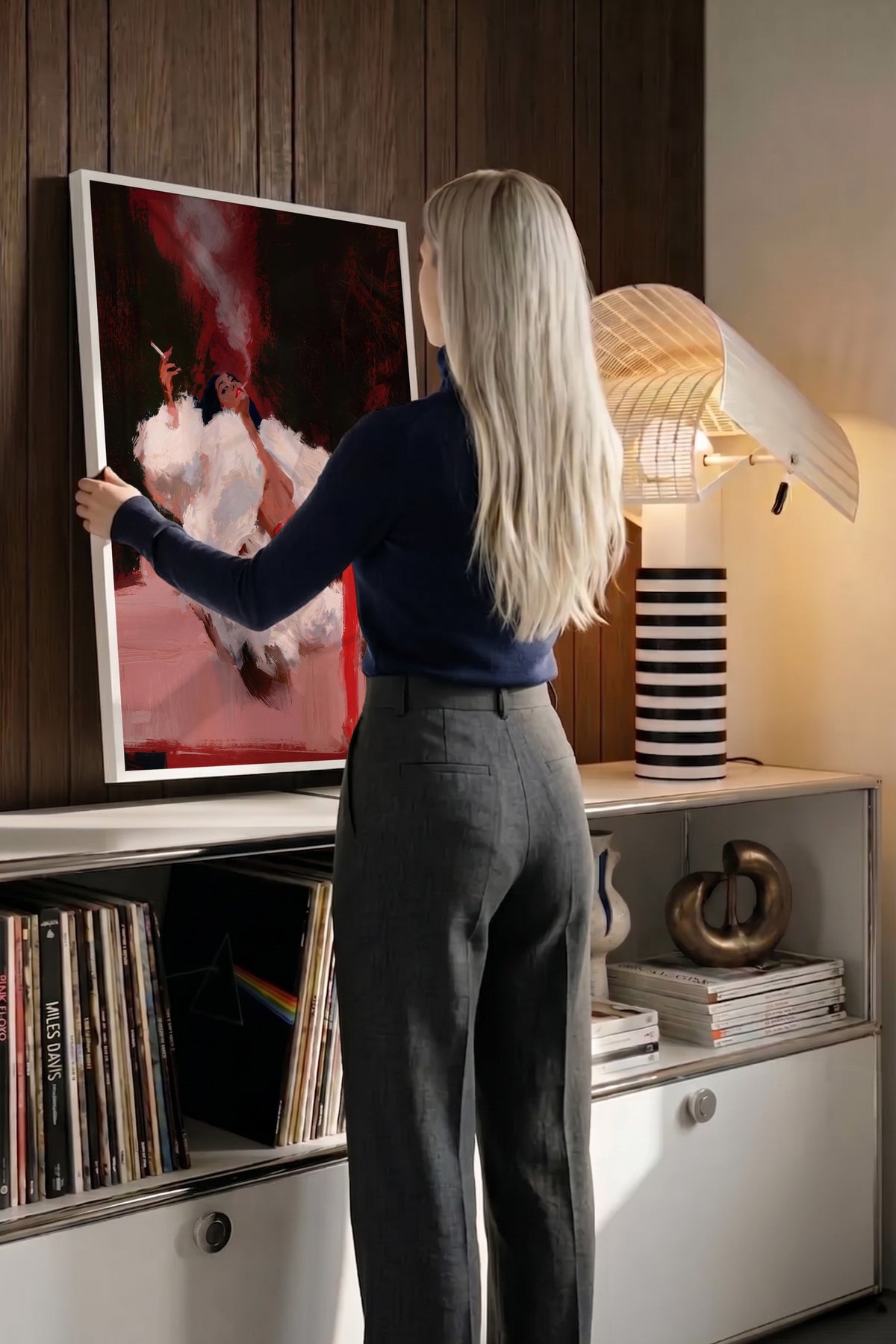 Dumanlı Kadın Figürü Poster – Beyaz Çerçeveli Tablo