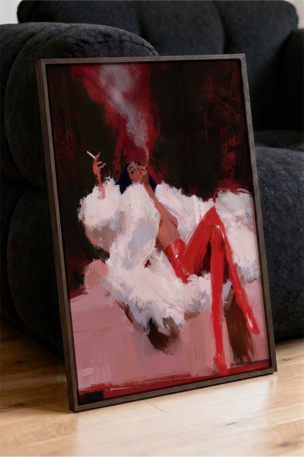 Dumanlı Kadın Figürü Poster – Kahverengi Çerçeveli Tablo