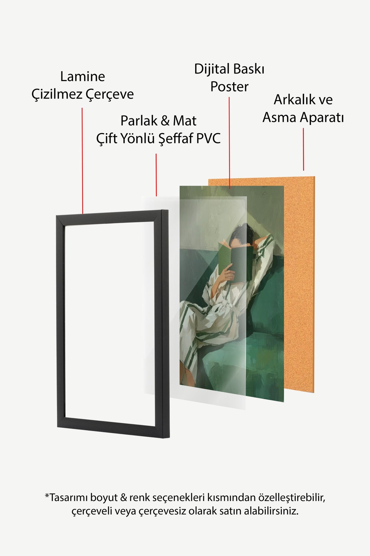 Okuyan Kadın Figürü Poster – Siyah Çerçeveli Tablo