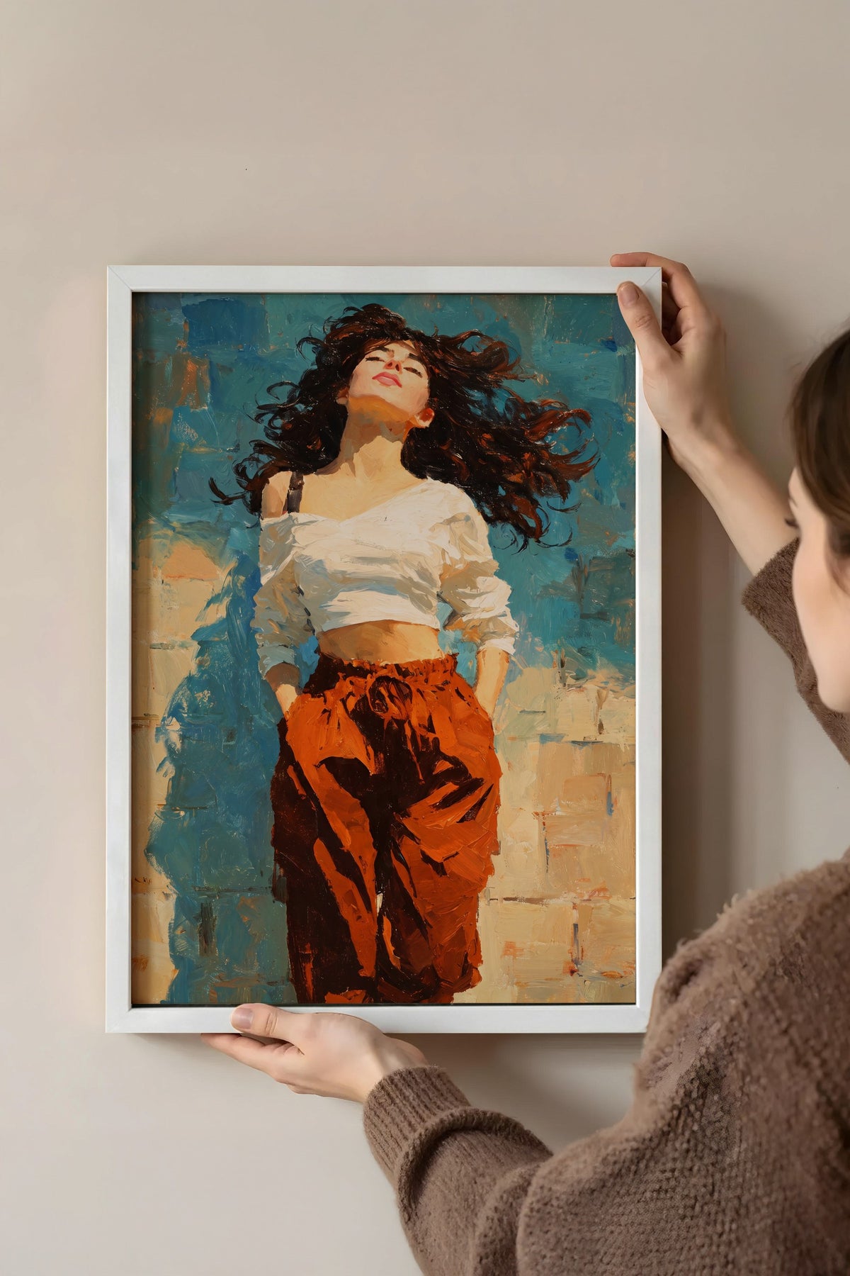 Portre Stili Kadın İllüstrasyonu Poster – Beyaz Çerçeveli Tablo