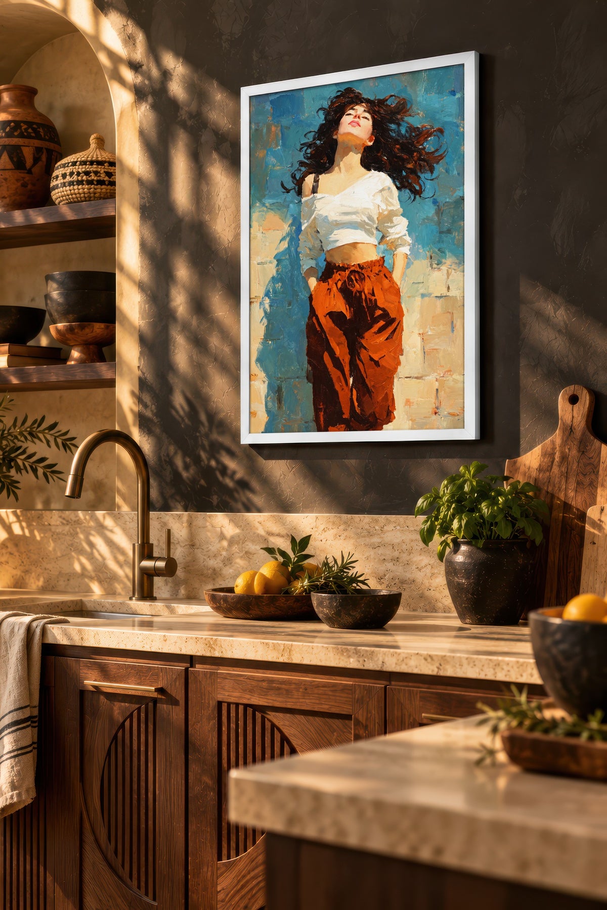 Portre Stili Kadın İllüstrasyonu Poster – Beyaz Çerçeveli Tablo