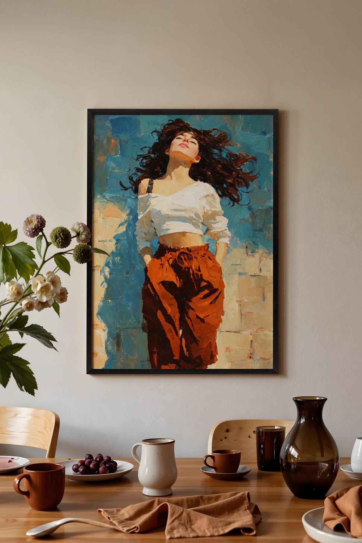 Portre Stili Kadın İllüstrasyonu Poster – Siyah Çerçeveli Tablo