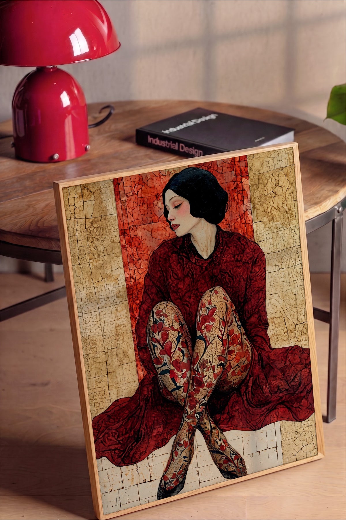 Kırmızı Elbiseli Kadın Figürü Poster – Ahşap Çerçeveli Tablo