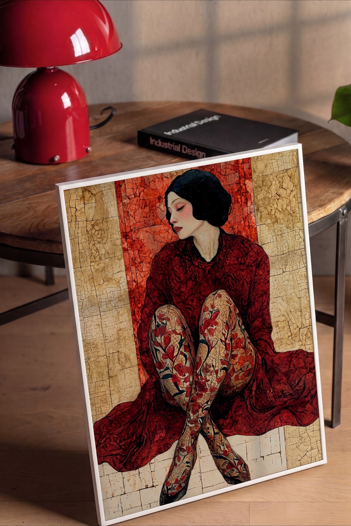 Kırmızı Elbiseli Kadın Figürü Poster – Beyaz Çerçeveli Tablo